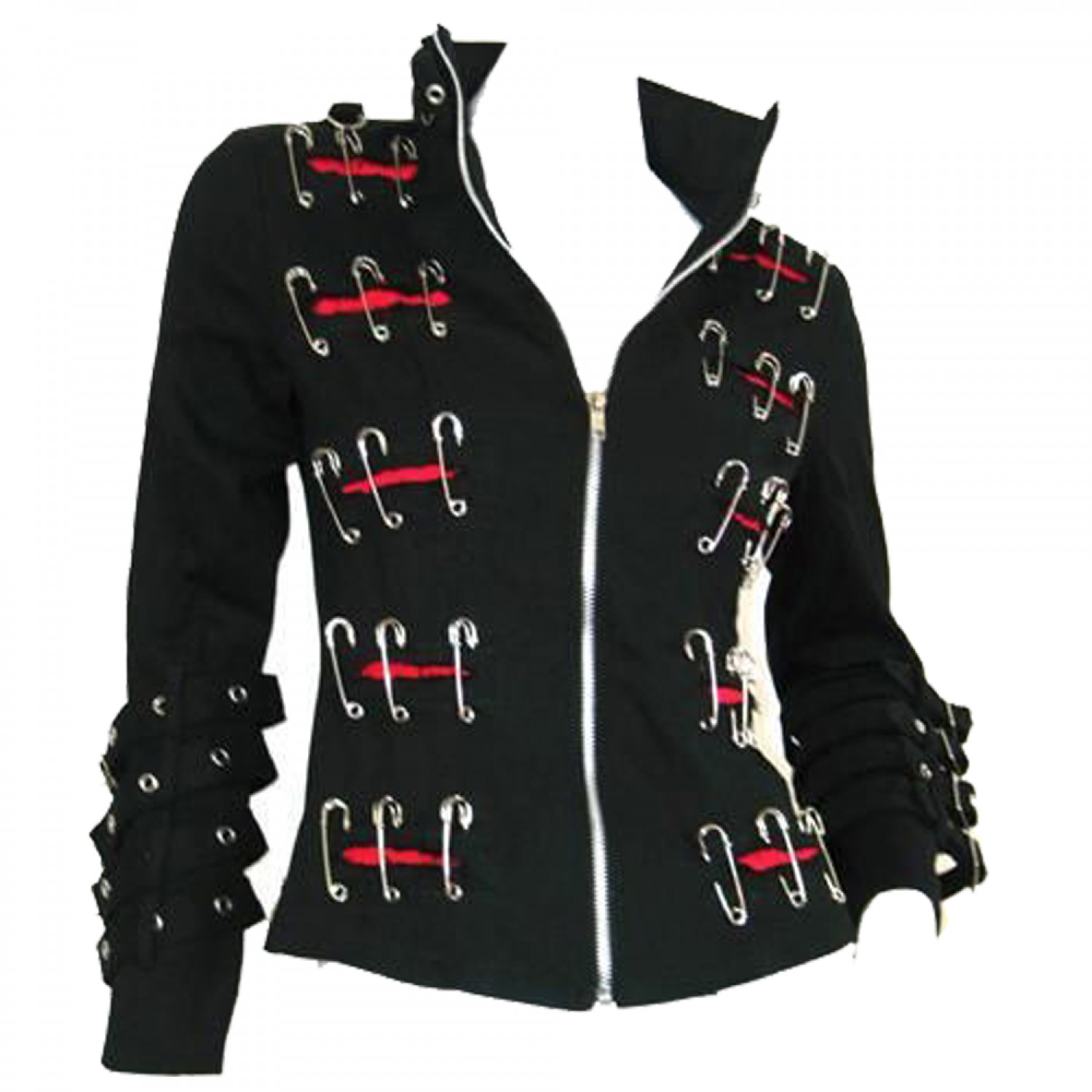 Unisex Gothic Safety Pin Clipper Jacket Punk Style with Hooded Design